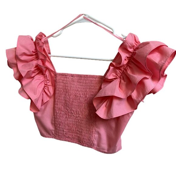 Zara Crop Top Pastel Pink Ruffle Sleeve Size S - Picture 6 of 6